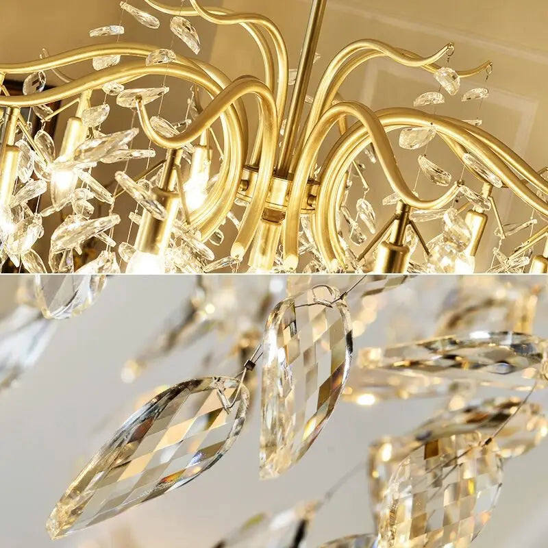 Afralia™ Gold Crystal Ceiling Chandelier for Bedroom Dining Living Room