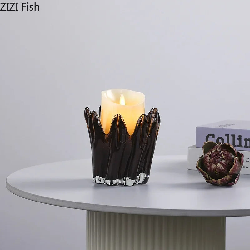 Afralia™ Flower Corolla Glass Candle Holder Desk Decoration Aroma Diffuser Wax Melt Burner