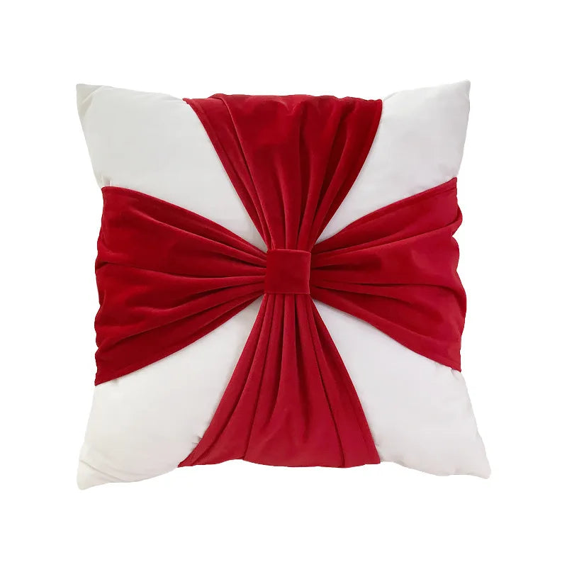 Afralia™ Christmas Bow Patchwork Velvet Pillow Cover Set for Festive Home Decor