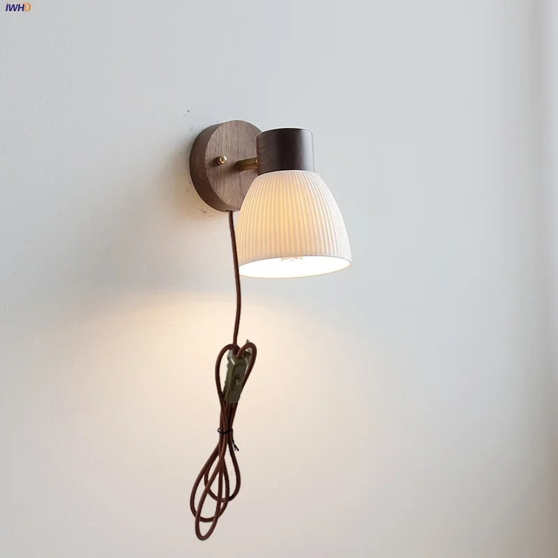 Afralia™ Ceramic Walnut Wood Wall Light - Modern Nordic Bar Reading Bedside Lamp