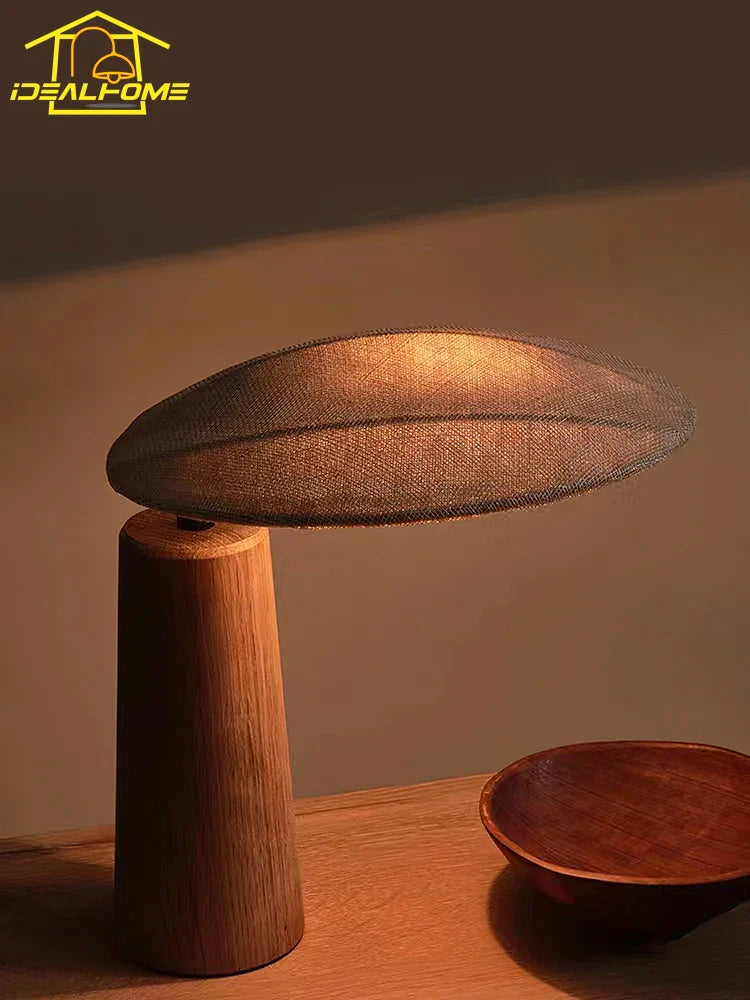 Afralia Wabi-sabi Vintage Wooden Desk Lamp LED E27 Fabric Art Table Light