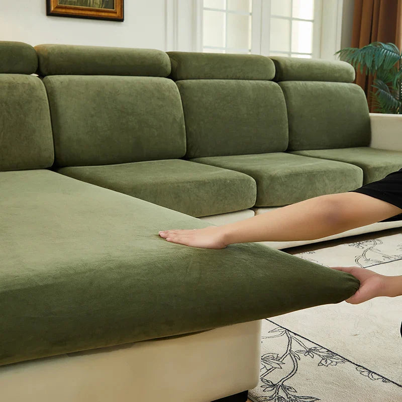 Afralia™ Velvet Sofa Cover: Single Loveseat L-shaped Protector in Polar Fleece Stretch Fabric.