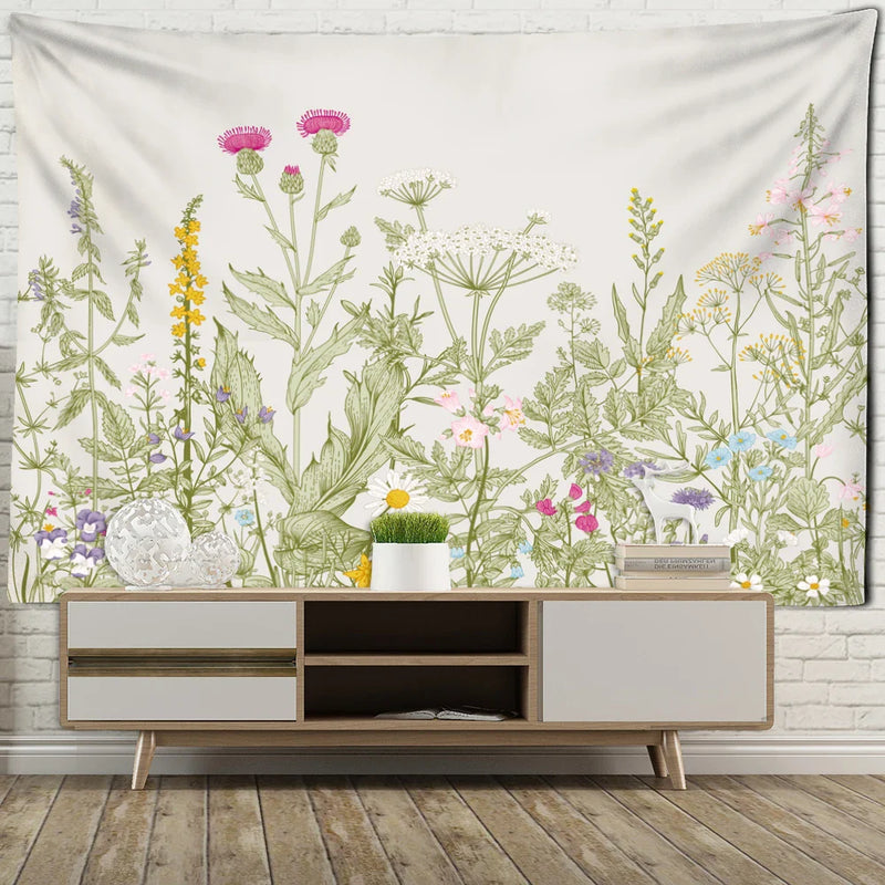 Mystic Flora Tapestry Wall Hanging by Afralia™: Tropical Plant Flower Minimalist Art Decor