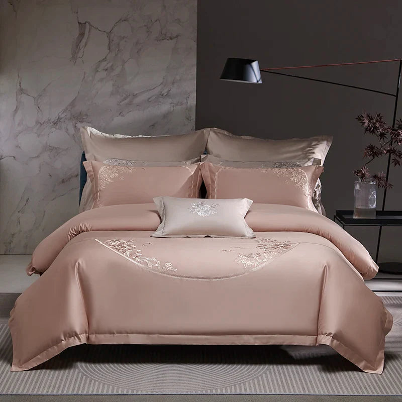 Afralia™ Luxury Chinese Flowers Embroidery Bedding Set: 1 Duvet, 1 Sheet, 2 Pillowcases