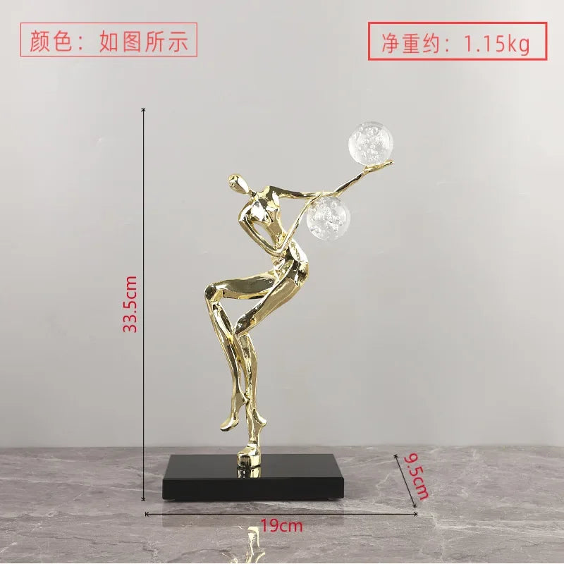 Afralia™ Golden Man Dancing Crystal Ball Acrobatic Sculpture Figure for Home Decor