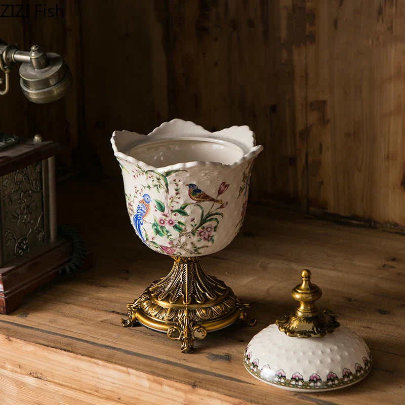 Afralia™ Floral Pattern Ceramic Jewelry Box Candy Pots Aroma Can