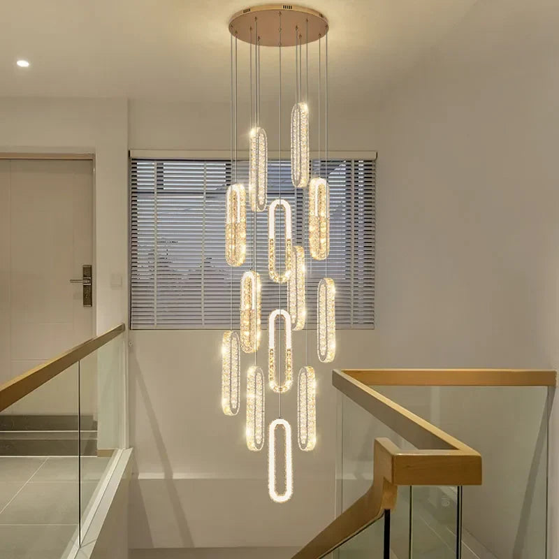 Afralia™ Luxury Gold Crystal LED Chandelier for Staircase and Living Room