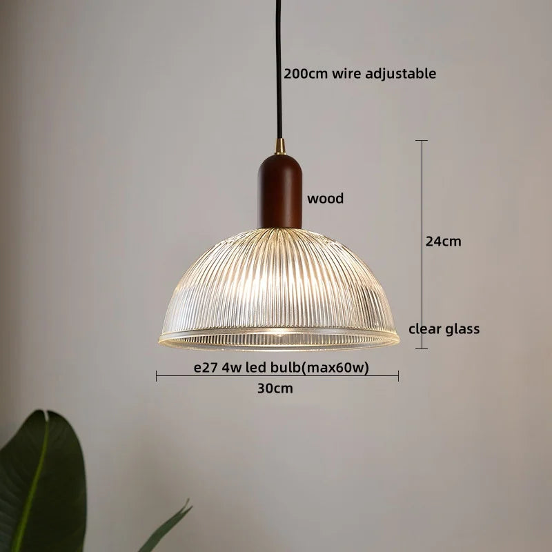 Afralia™ Wood Glass LED Pendant Light Suspension Luminaire for Home Decor