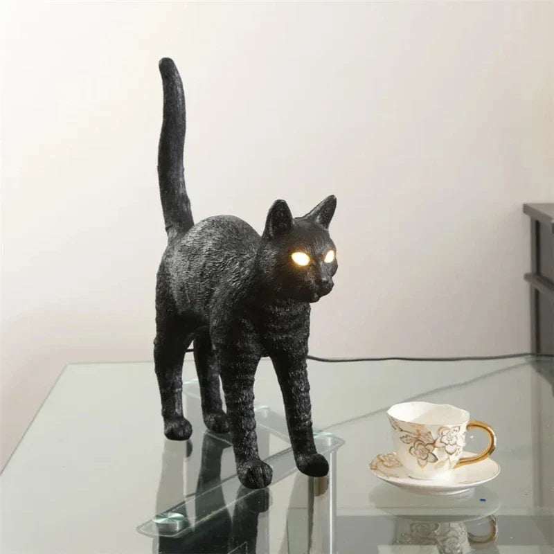Afralia™ Black Cat Resin Table Lamp for Bedroom Office Dining Room