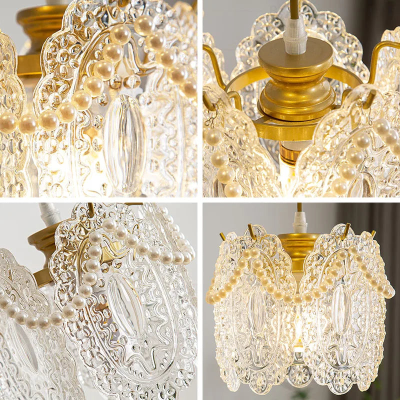 Afralia™ Carved Glass Pearl Chandelier for Dining Room, Living Bedroom, Study, Balcony - LED Pendant Lighting