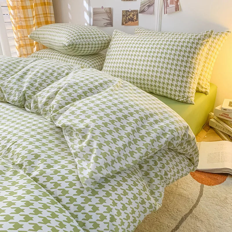 Afralia™ Nordic Checkerboard Pattern Washed Cotton Bedding Set for All-Season Comfort