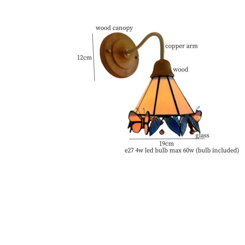 Afralia™ Butterfly Glass LED Wall Light with Copper Arm for Home Decor.