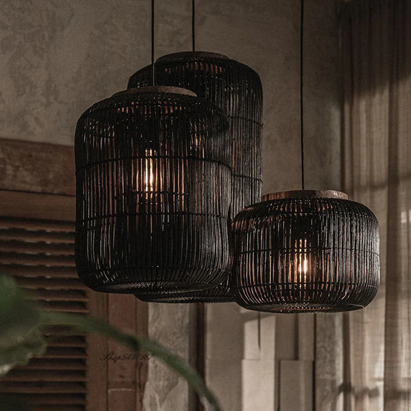 Afralia™ Japanese Rattan Pendant Light: Vintage Wabi-sabi Lighting for Home Living and Dining Room