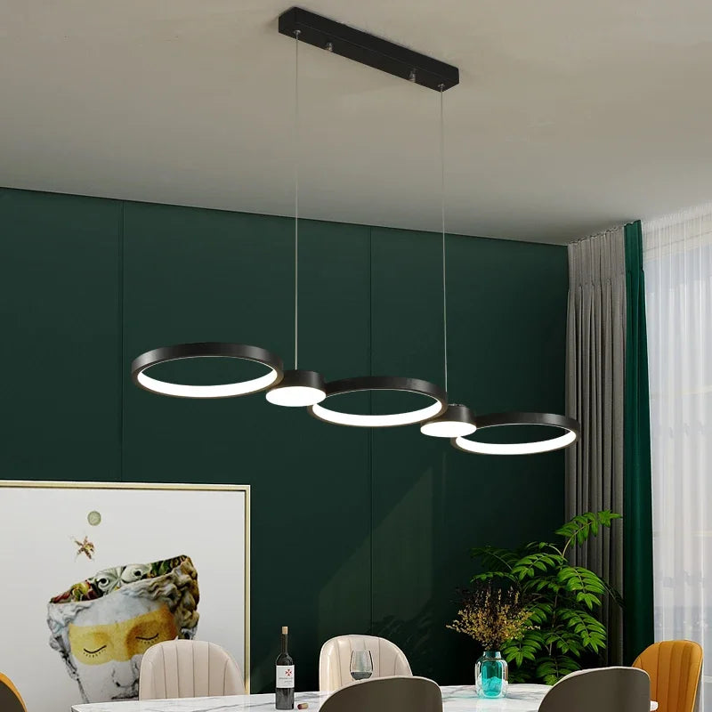 Afralia™ Modern Black Ring LED Chandelier for Living Room, Bedroom, and Dining Room