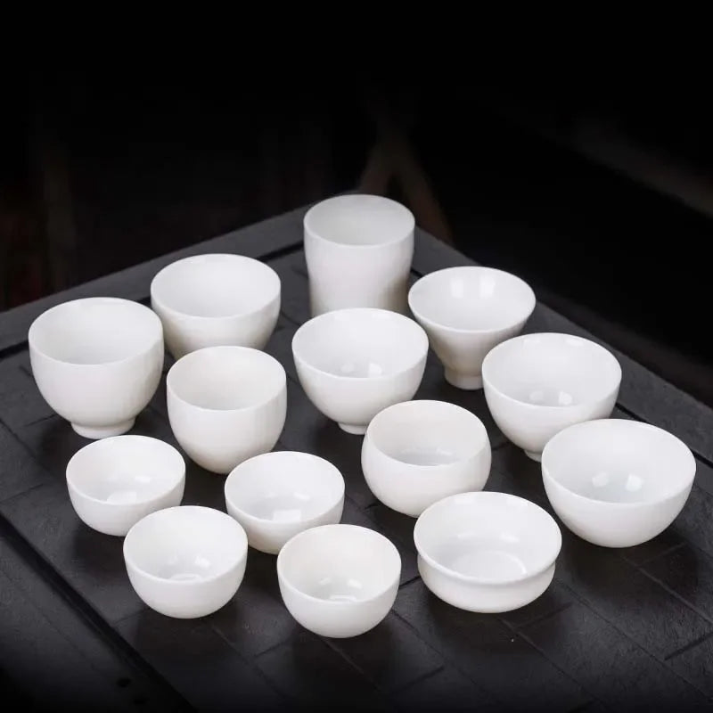 Afralia™ White Porcelain Kung Fu Tea Cups, Pottery Drinkware, Set of 3