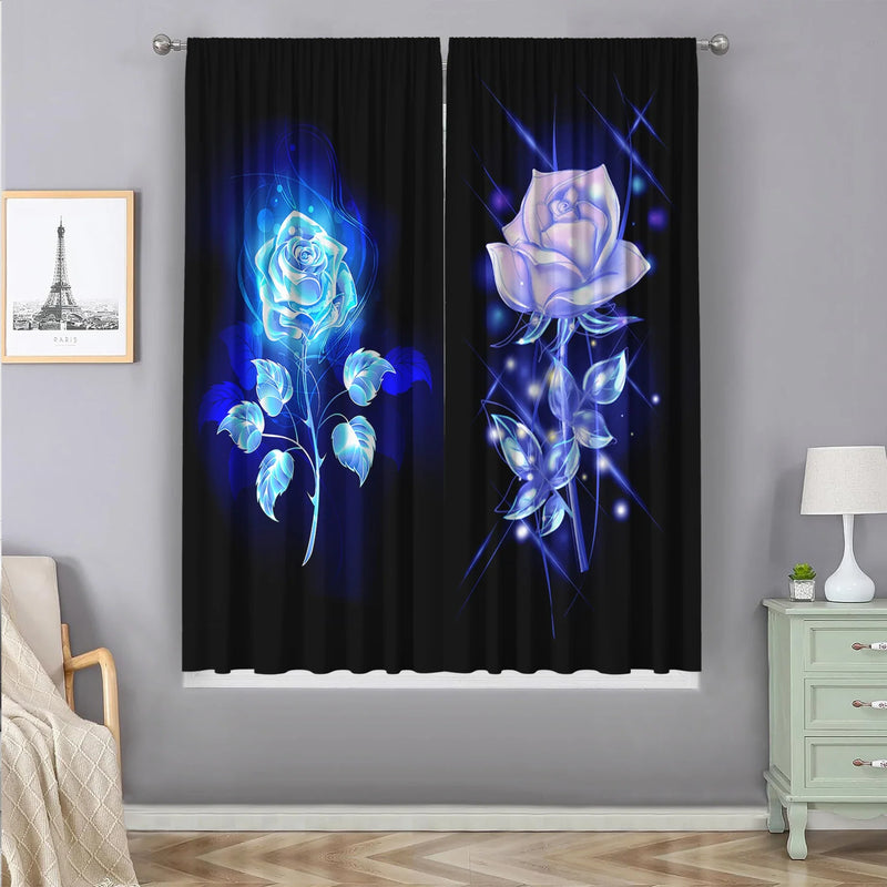 Afralia™ Floral Rod Pocket Curtains in Blue, Purple, Yellow for Kitchen, Living Room