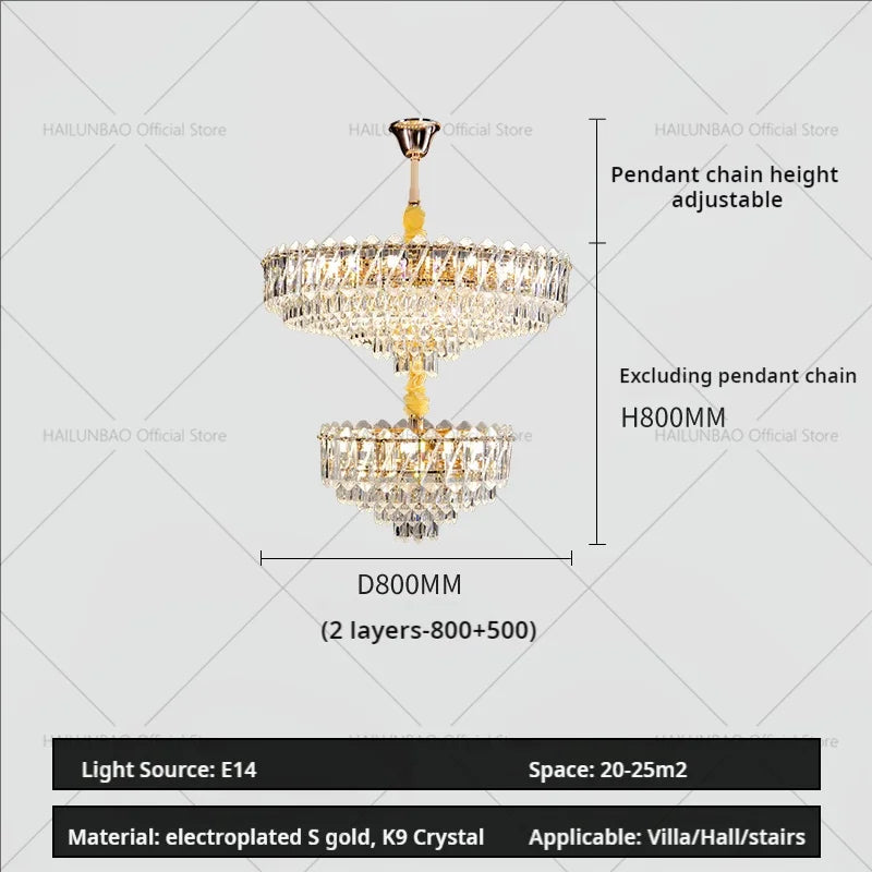 Afralia™ Modern Crystal Chandelier for Duplex Living Room, Lift High Hollow Design