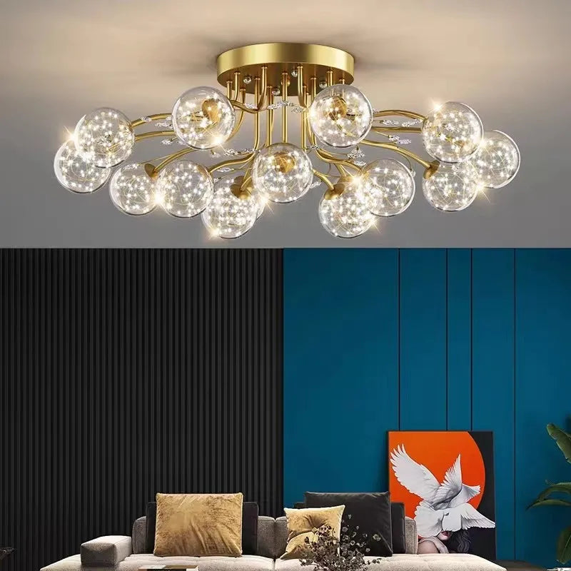 Afralia™ Glass Bubble Ball Crystal LED Ceiling Light - Black Gold Aesthetic Décor