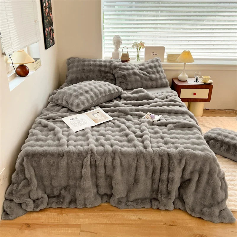 Afralia™ Plush Faux Fur Velvet Blanket, Double Layer, Warm Cashmere, Rabbit Fur Bed Sheet