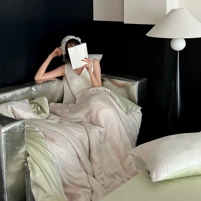 Afralia™ 100% Cotton Jacquard Bedding Set Double King Size Bedroom Decor