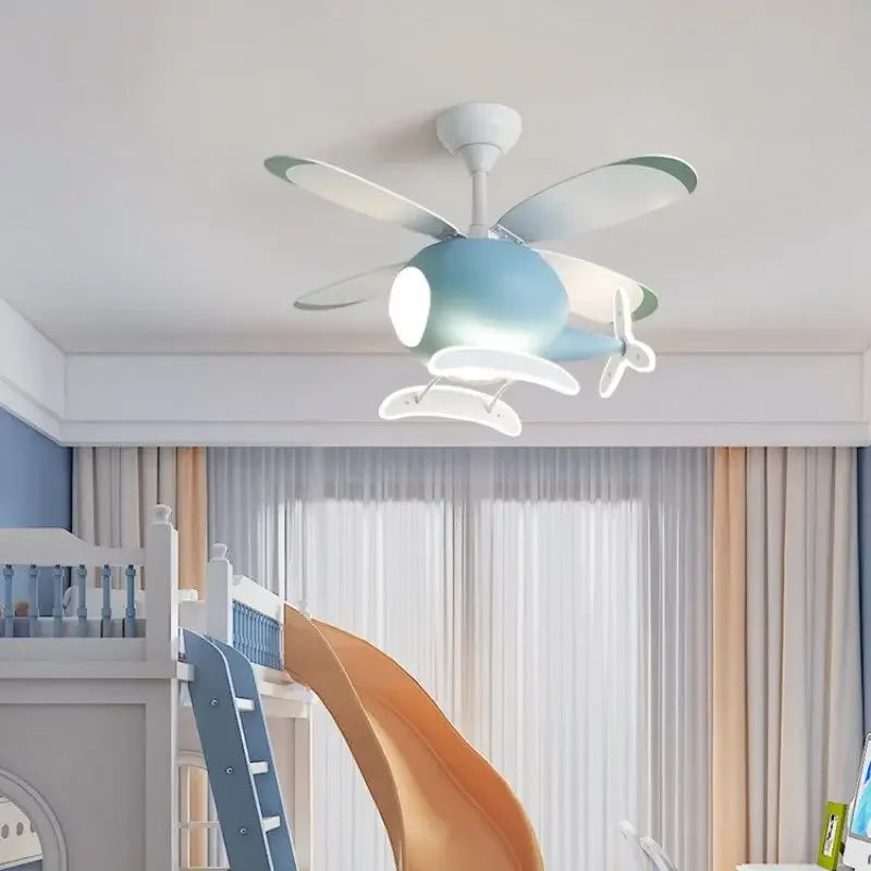 Afralia™ Kids' Helicopter Ceiling Fan with LED Light Chandelier - Modern Aircraft Design
