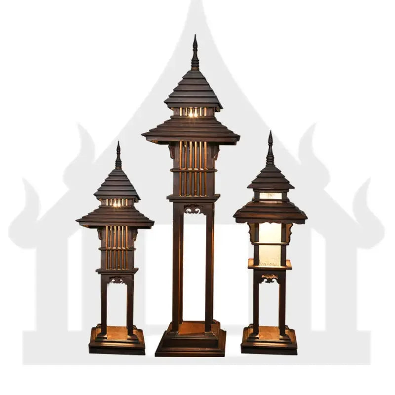 Afralia™ Thai Style Wood Outdoor Table Lamp for Courtyard Decor