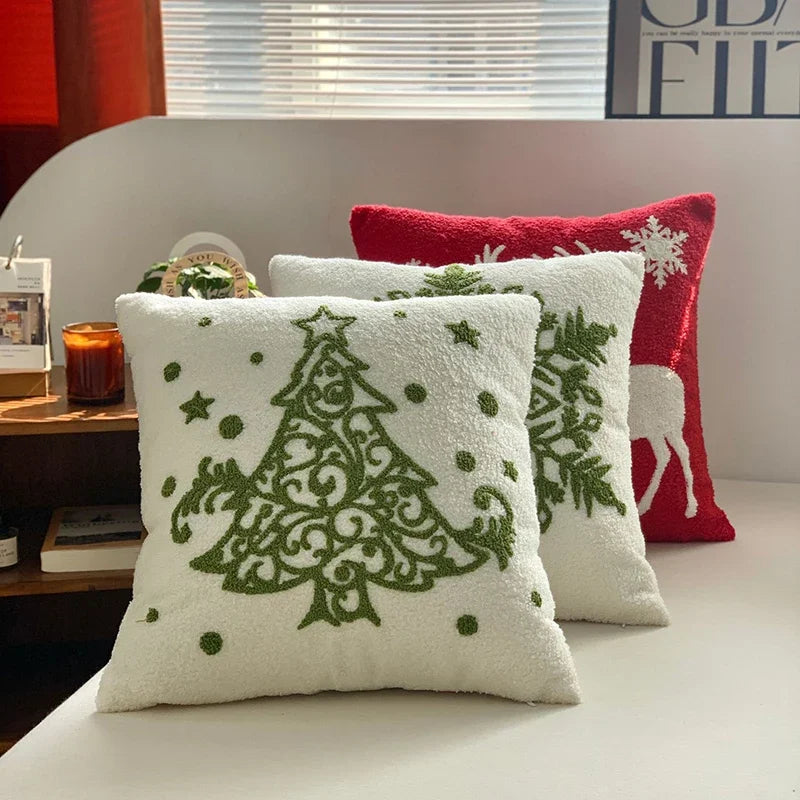 Afralia™ Christmas Cartoon Embroidered Pillow Cover Set, Festive Decorative Cushions