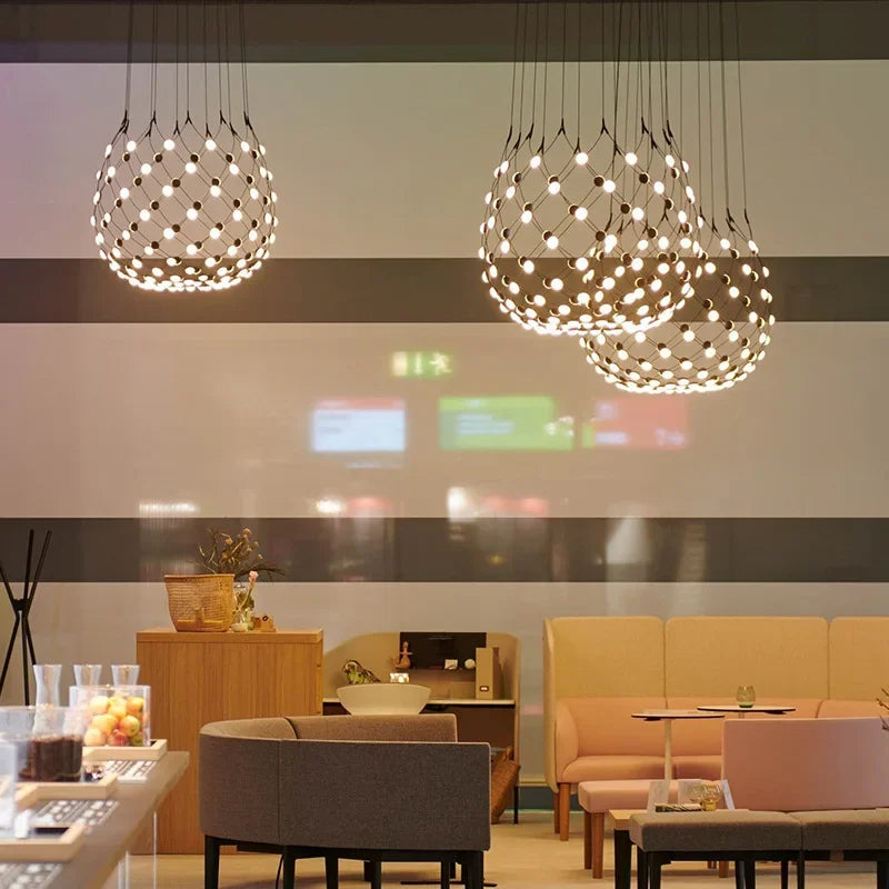 Afralia™ Nordic Designer Led Chandelier Pendant Light Fixture for Dining Room, Black White Luminaria