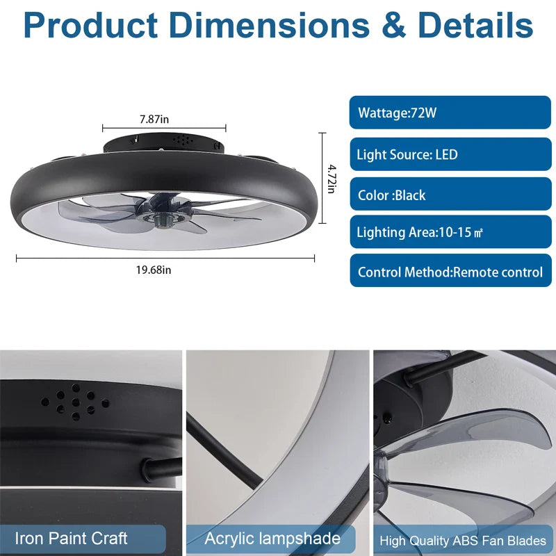 Afralia™ Modern Black LED Ceiling Fan Remote Chandelier with 6 Speeds & Timer