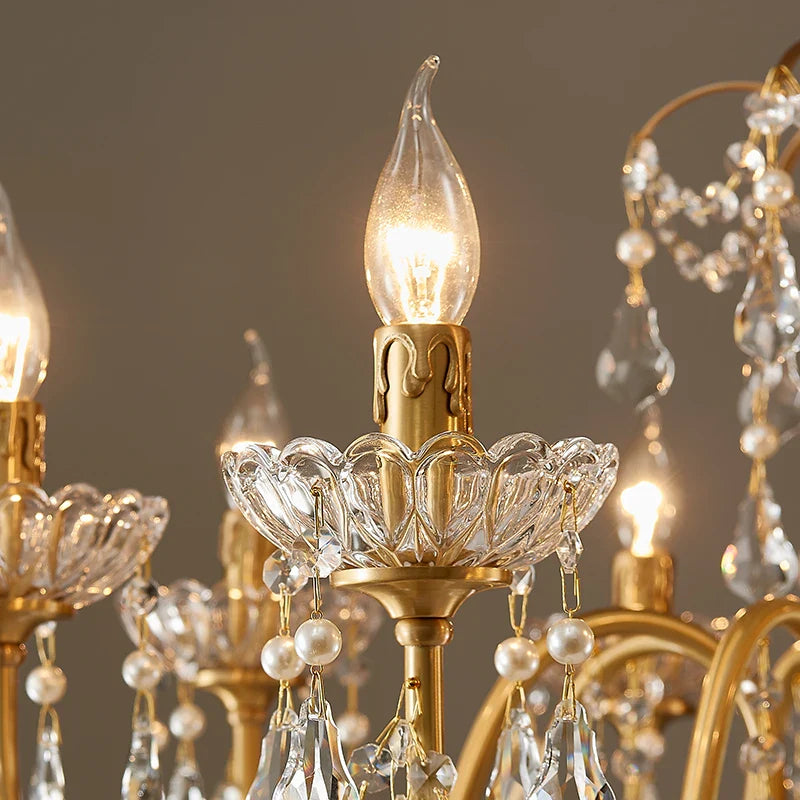 Afralia™ Full Copper Crystal Chandelier Light for Elegant Living Room, Dining Room, Bedroom