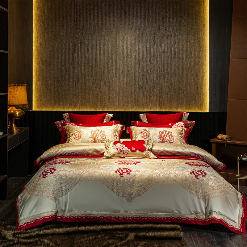 Afralia™ Luxury Embroidery Jacquard Egyptian Cotton Bedding Set