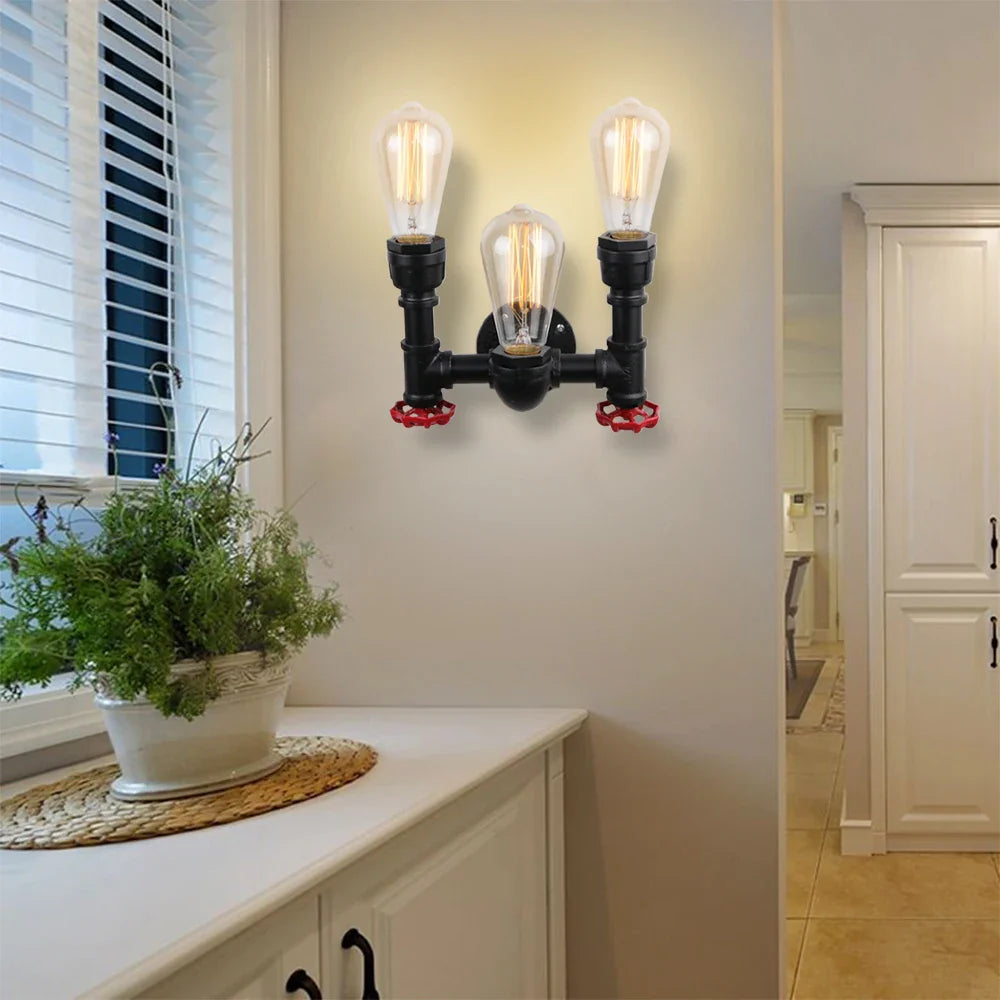 Afralia™ Rustic Water Pipe Wall Sconce Light for Home Decor