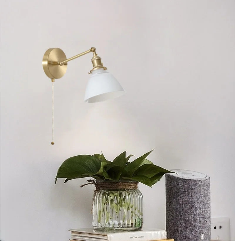 Afralia™ Nordic Brass Glass LED Wall Lamp Switch Modern Vintage Sconce Interior Lighting