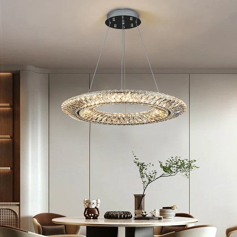 Afralia™ LED Crystal Chandelier: Elegant Light Luxury Golden Ceiling Art Ring for Living Room