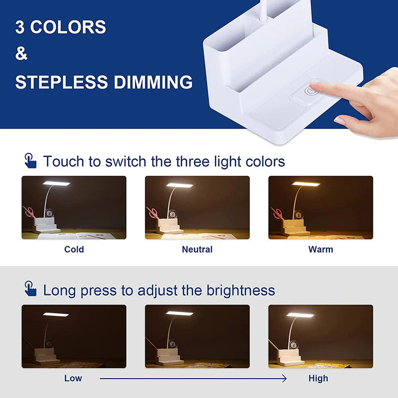 Afralia™ Rechargeable LED Desk Lamp with Pen & Phone Holder