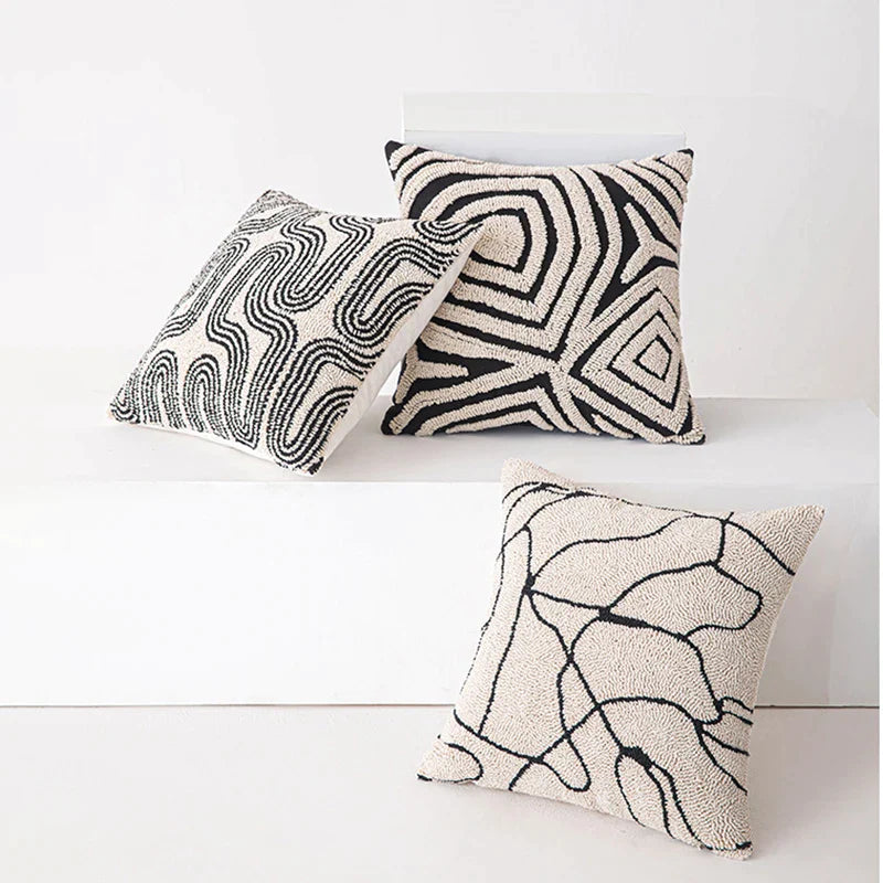 Geometric Beige & Black Tufted Cushion Cover by Afralia™ - Modern Home Decor Pillow