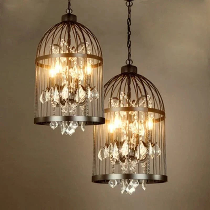 Afralia™ Iron Birdcage Crystal Chandelier: Spherical Pendant Light for Home Decor