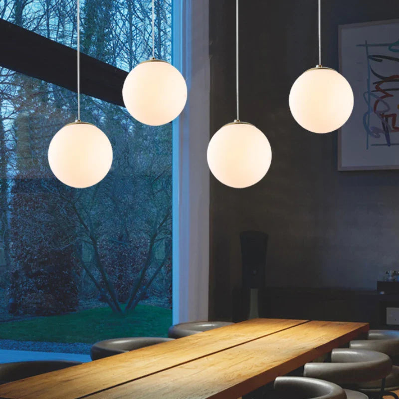 Afralia™ Nordic Glass Ball Pendant Light Modern White Restaurant Hanging Lamps Bedroom LED