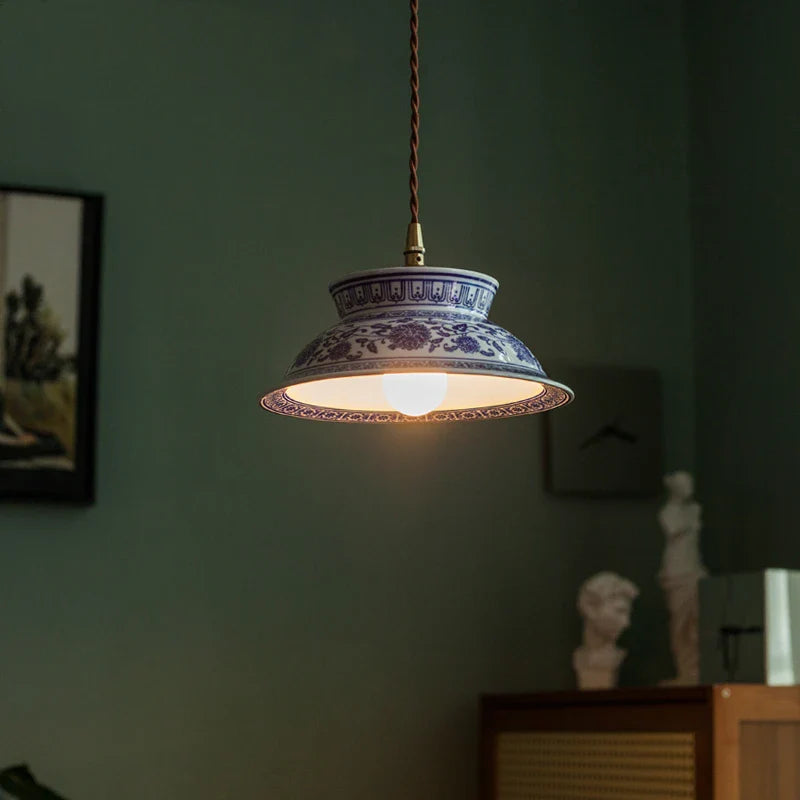 Afralia™ Vintage Ceramic LED Pendant Light with Adjustable Copper Socket & Knob Switch
