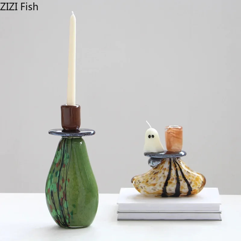 Afralia™ Glass Candle Holder: Mottled Painted Creative Ornaments & Table Decoration