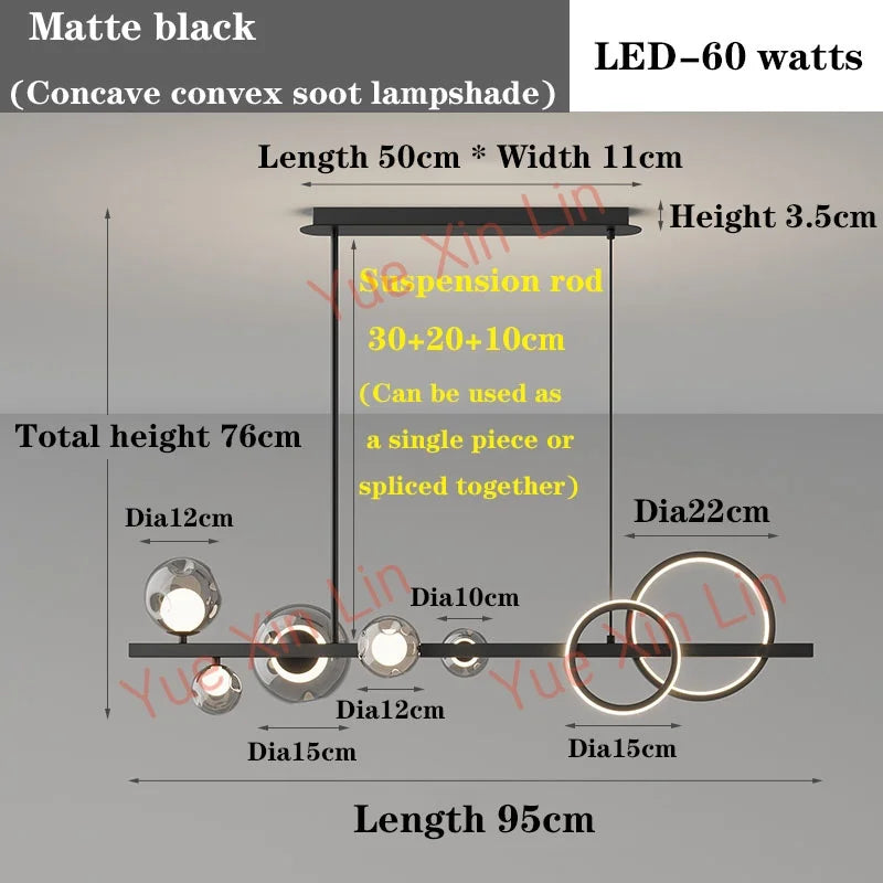 Afralia™ Smoky Gray Glass LED Chandelier Pendant Lights for Dining Room Kitchen Island