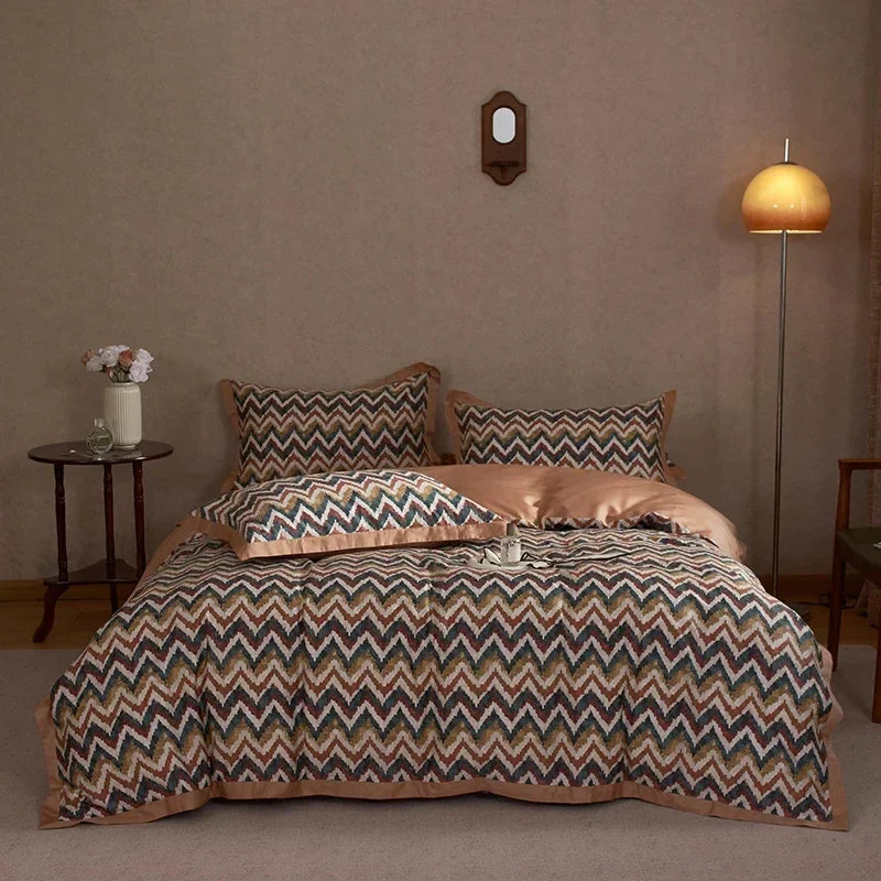 Afralia™ Pink Flowers Bedding Set in Traditional Chinese Style