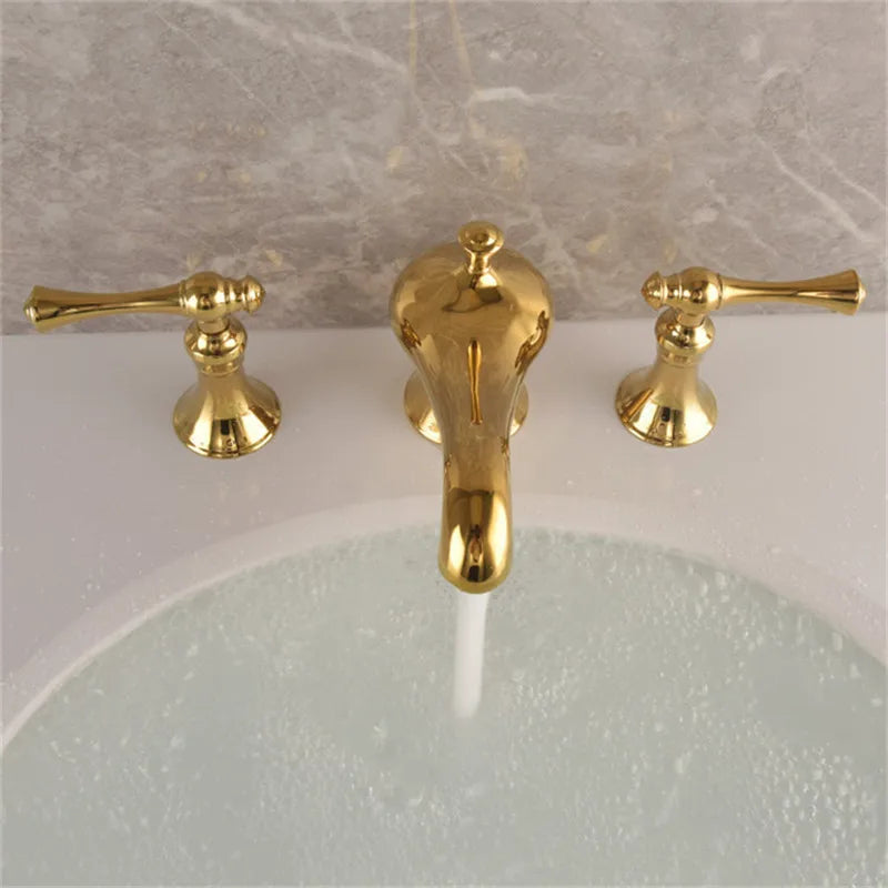 Afralia™ Gold Widespread Bathroom Faucet with Waterfall Design