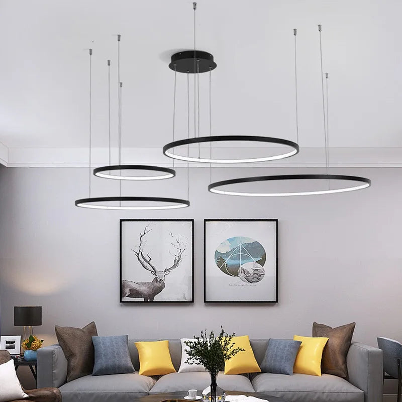 Afralia™ LED Circle Rings Chandeliers - Modern Hanging Pendant Lighting for Living Room