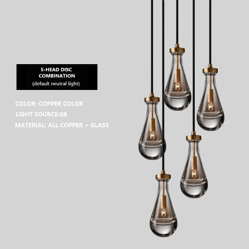 Afralia™ Brass Raindrop Pendant Chandelier for Living Room, Dining Room, Stairs