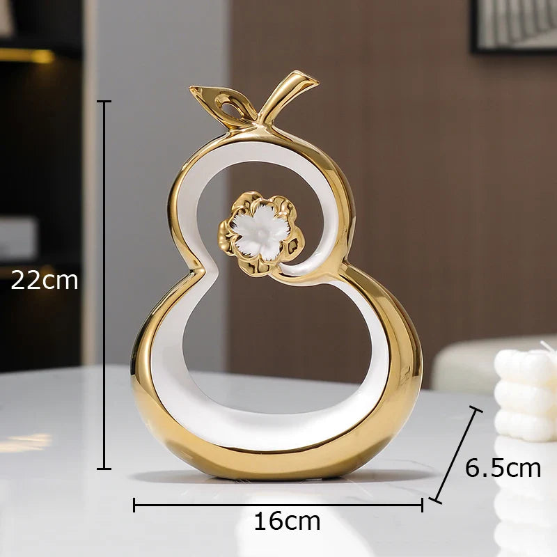 Afralia™ Golden Gourd Ceramic Sculpture Desk Decoration Modern Room Aesthetic Decor