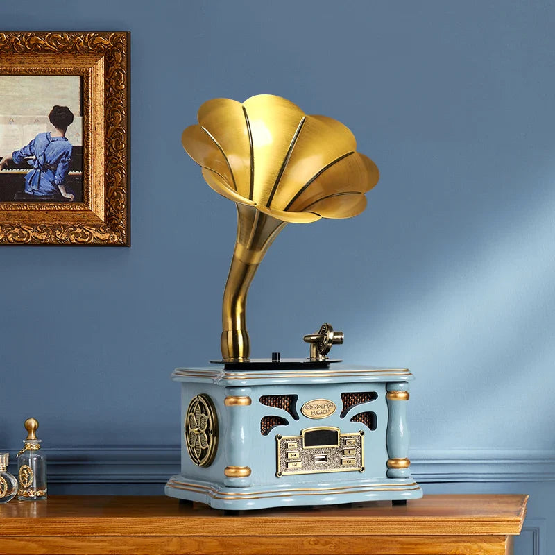 Afralia™ Vintage Gramophone Bluetooth Speaker with USB Port & Aux-in