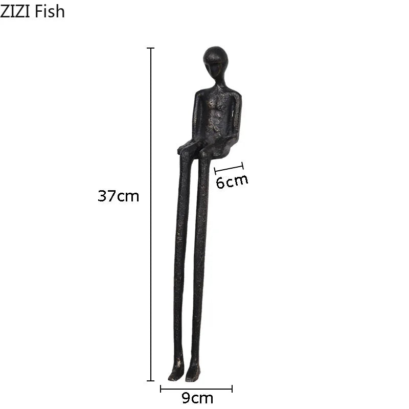 Afralia™ Black Character Metal Statue Desk Ornament Sculpture Home Decor Figure Artwork