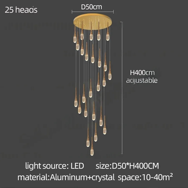 Afralia™ Crystal Staircase Chandelier LED Living Room Modern Indoor Ceiling Lamp