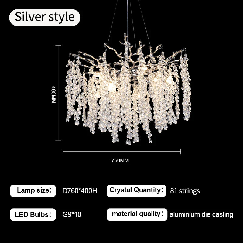 Afralia™ Grape Crystal Chandelier Silver Gold LED Tree Branch Luxury Lighting